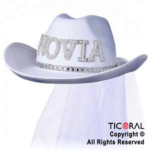 SOMBRERO COWBOY NOVIA CON VELO BLANCO x 1
